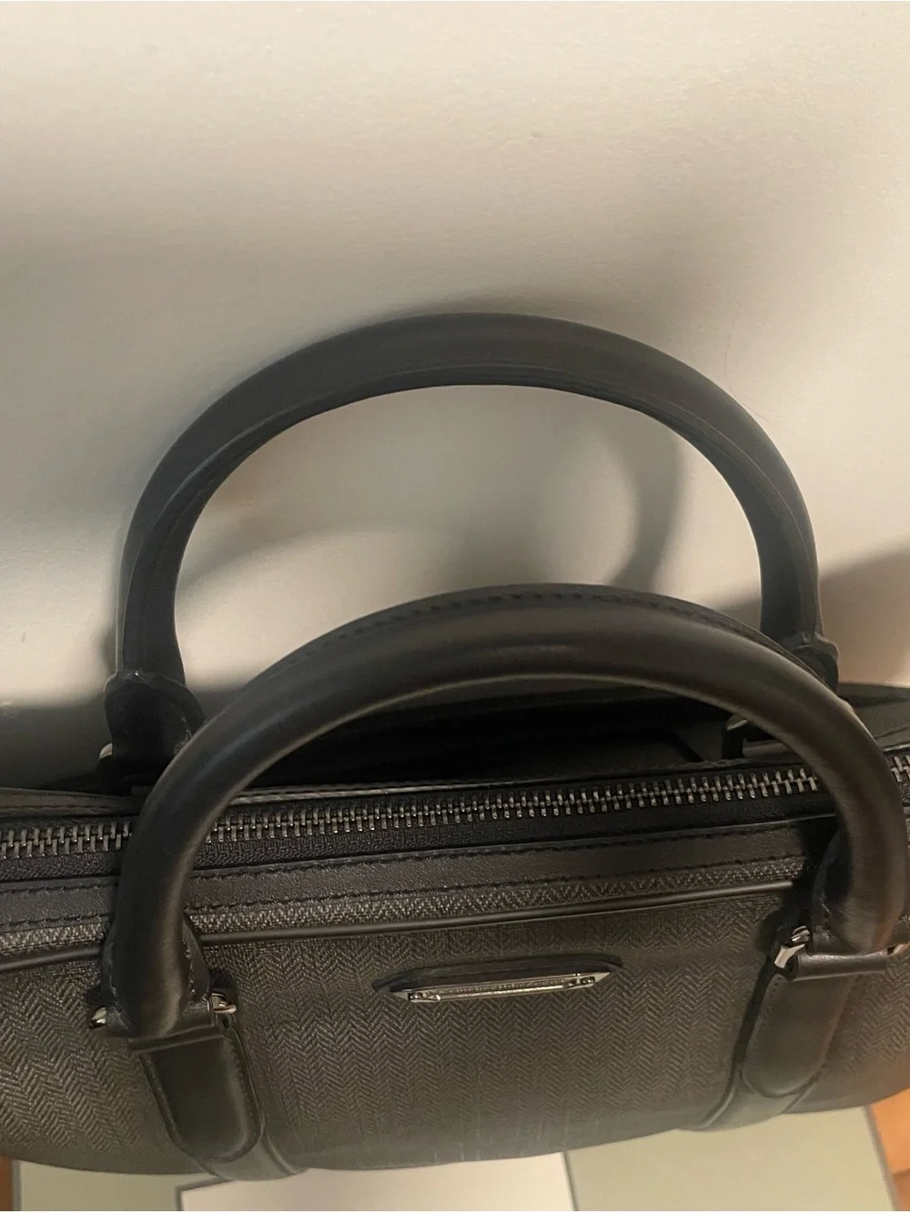 Zegna Black Leather Gradient Laptop Briefcase with strap